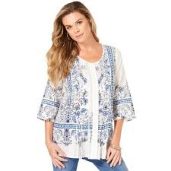 Roaman's Women's Plus Size Monique Printed Big Shirt 36W - Picture 1 of 11